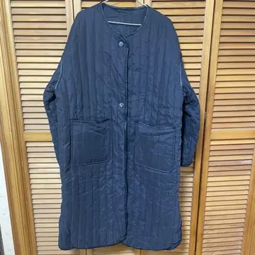 네이비 퀼팅 자켓 롱 기장