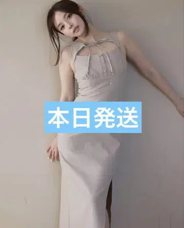 AM1389 Navi 리본 롱 드레스 베이지