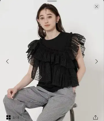 [새상품 미사용] UNITEDARROWS 플리츠 프릴 콤비 티셔츠