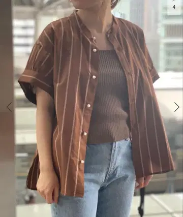 스픽앤스팬 코튼 실크 펄 버튼 턱 슬리브 셔츠