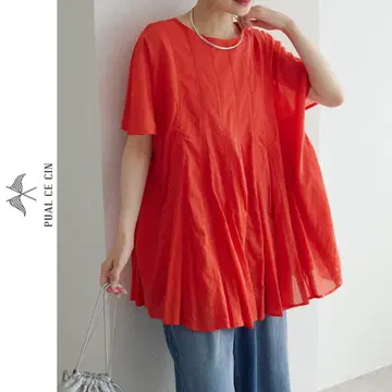 새상품 퓨어세신 인도 보일 사다리 레이스 튜닉 오렌지