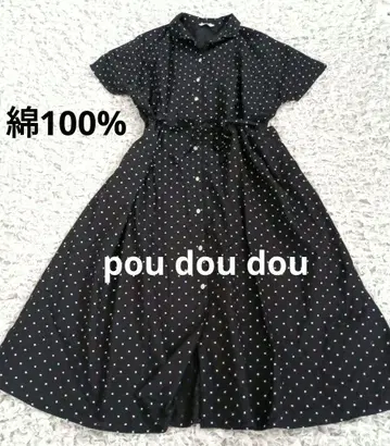 pou dou dou 블랙 도트 반팔 셔츠 원피스 면 100%