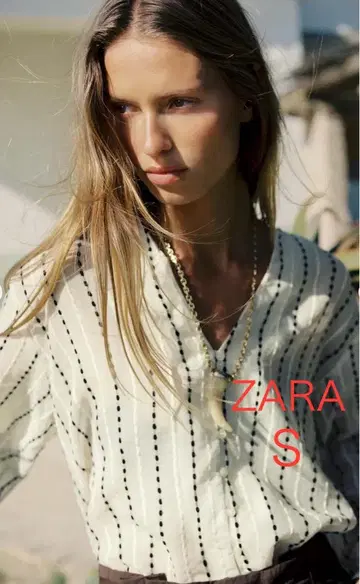 ZARA 자수 스트라이프 세미 시스루 블라우스 S
