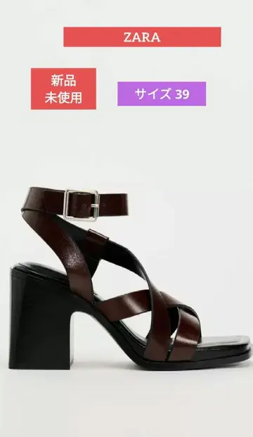 ZARA 블록 힐 가죽 스트랩 샌들 새상품