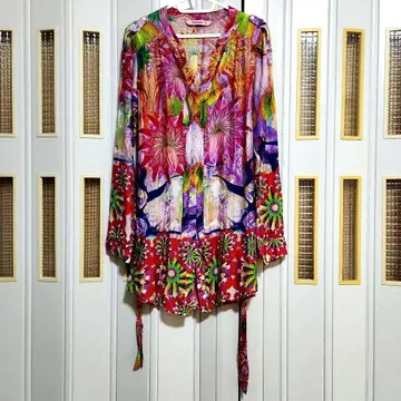 주의 사항 Desigual 꽃무늬 긴팔 튜닉 셔츠