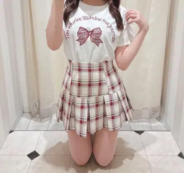 evelyn 체크 플리츠 SK 레드