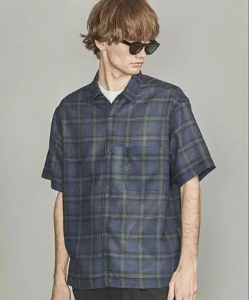 UNITED ARROWS 카라미 체크 와이드 폼 체크 반팔 셔츠