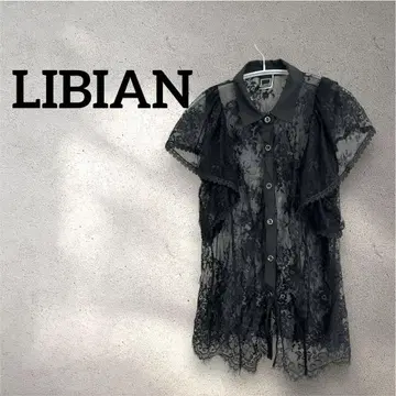 LIBIAN 꽃무늬 반팔 레이스 셔츠 블랙