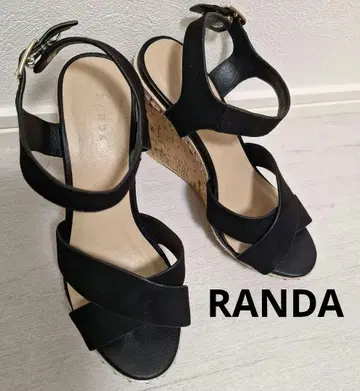 새상품급 RANDA 샌들 크로스 스트랩 웨지솔 블랙 S 사이즈