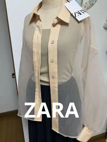 ZARA 시스루 긴팔 셔츠 S 사이즈 핑크 베이지