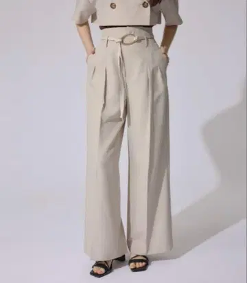 rienda 린넨 라이크 와이드 턱 벨트 팬츠