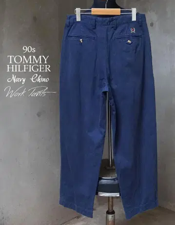 90년대 TOMMY HILFIGER 네이비 2턱 치노 팬츠 워크 팬츠