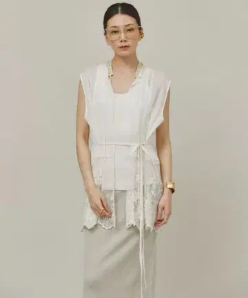 미착용! 캘런솔로지 오간자 비쥬 블라우스 화이트 02