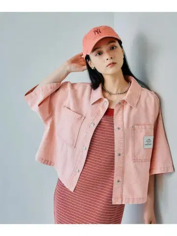 BIG 데님 숏 5부 소매 셔츠 LEPSIM 렙심 케미컬 핑크