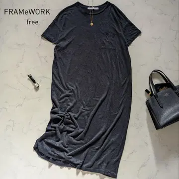 프레임워크 린넨 100% T 셔츠 원피스 네이비 넉넉한 여름 원피스