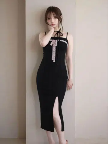 andmary Della ribbon dress black