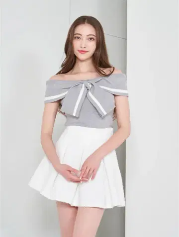 다리치 빅 리본 오프숄 니트탑 GRY