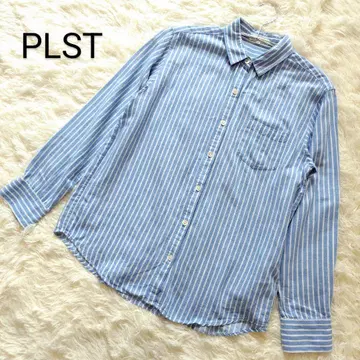 [새상품급] PLST 셔츠 린넨 스트라이프 코튼 긴팔
