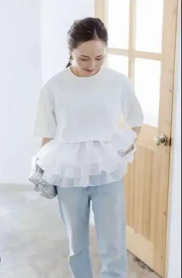 블루레아 bluelea 헴 튤 도킹 풀오버 화이트 미사용 새상품