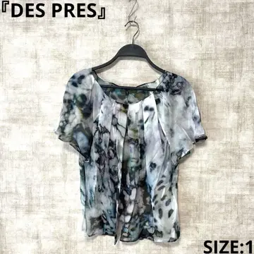 일본제 실크 [DES PRES] 올 패턴 반팔 블라우스 SIZE 1