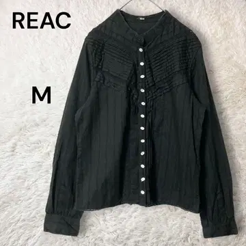 REAC 코튼 프릴 밴드 카라 블라우스 핀턱 타원 버튼 블랙