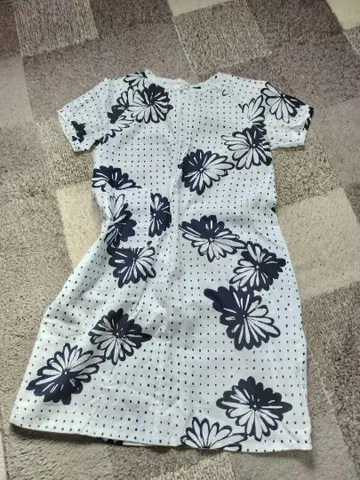유카타 리메이크 새상품 옷감 꽃무늬 도트 반팔 무릎 기장 원피스