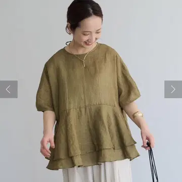 PUAL CE CIN 퓨어세신 라미 2겹 페플럼 블라우스 올리브