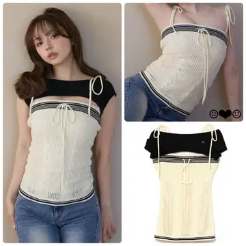 andmary Kitty cable knit tops ivory