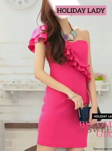 새상품 HOLIDAY LADY 퓨셔 핑크 원숄 드레스