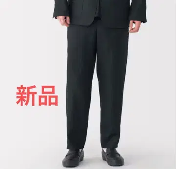 무인양품 새상품 린넨 워싱 테이퍼드 팬츠 신사 L 블랙 바지 남성용