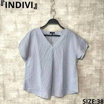 일본제 [INDIVI] 스트라이프 패턴 반팔 블라우스 SIZE 38