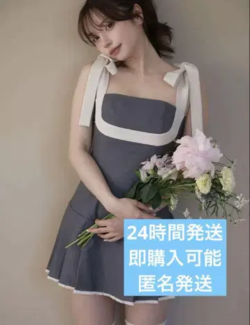 andmary Chuchu pleats ribbon dress gray