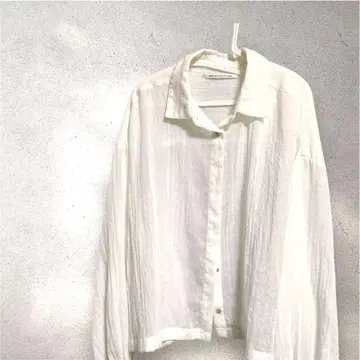 시어 블라우스 셔츠 style zampa 화이트 긴팔 셔츠 겉옷