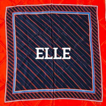 새상품급 ELLE 스카프 스트라이프 실크 레드 네이비