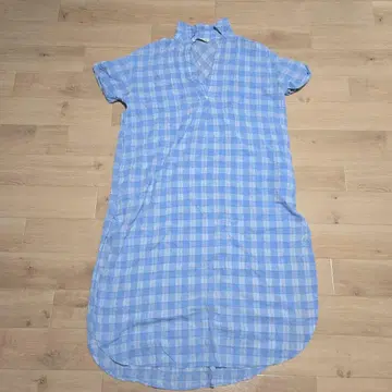 ZARA 스카이블루 체크 셔츠 원피스 반팔 롱