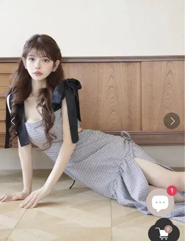 Randy 백 오픈 하운드투스 체크 원피스