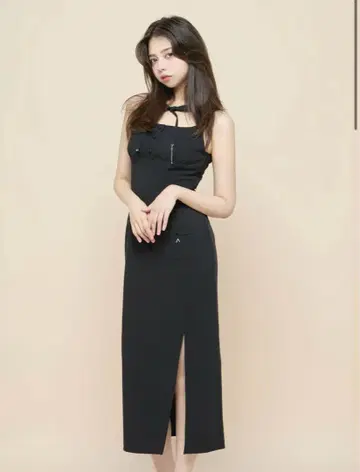 andmary Navi ribbon long dress black