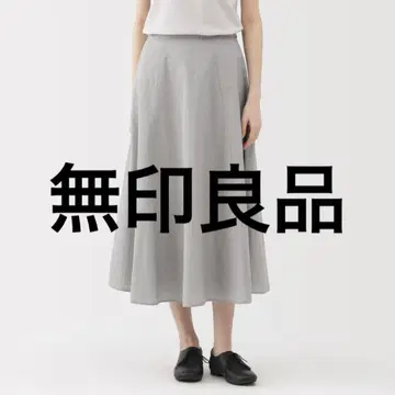 [택 포함 미사용] 무인양품 냉감 플레어 스커트 그레이 스트라이프