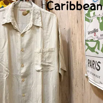 Caribbean 카리비안 실크 아로하 셔츠 XL 구제 의류 (1739)