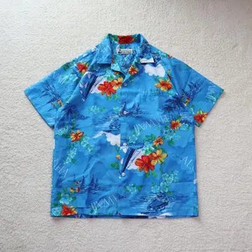 aloha 알로하 셔츠 반팔 구제 의류 XL 블루 파랑 메이드인 하와이