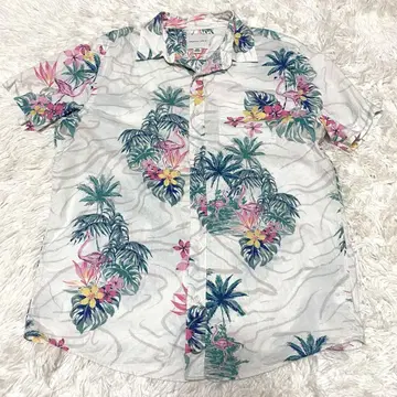 American Eagle 아로하 셔츠 올 패턴 플라밍고 코튼
