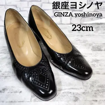 긴자 요시노야 펌프스 스퀘어 토 에나멜 블랙 23cm