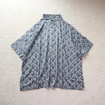 올 패턴 셔츠 반팔 구제 의류 2XL 블루 계열 레이온 100% 레트로