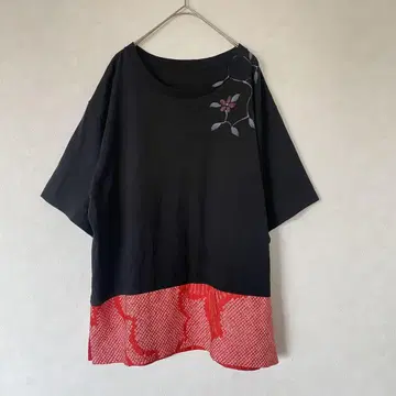 교토 수제 유젠 아오 시보리 절개 T셔츠