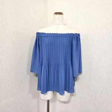 Lil nina 오프숄더 풀오버 플리츠 블라우스 (M) 블루