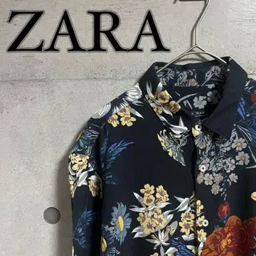 ZARA 자라 일본풍 꽃무늬 올 패턴 모 양 레이온 셔츠 네이비