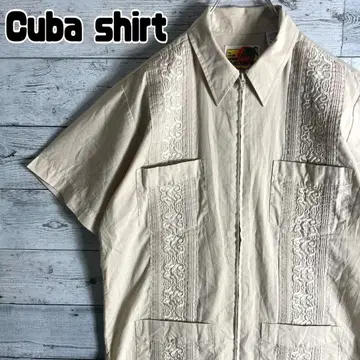 GUAYABERA 쿠바 셔츠 패턴 셔츠 전체 자수 4 포켓 집업