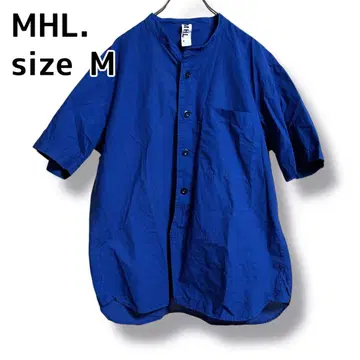 MHL 엠에이치엘 코튼 린넨 반팔 셔츠 밴드 카라 M 블루