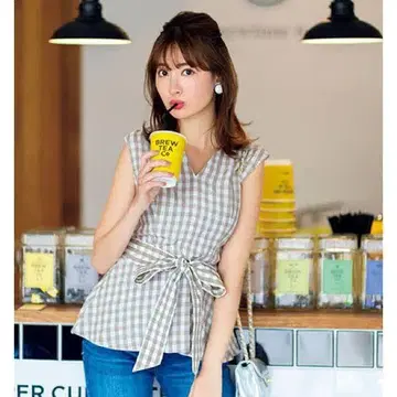 [ The Virgnia ] 컬러 깅엄 블라우스
