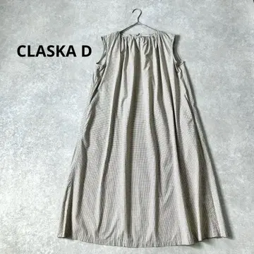 CLASKA D 코튼 체크 슬리브리스 개더 원피스